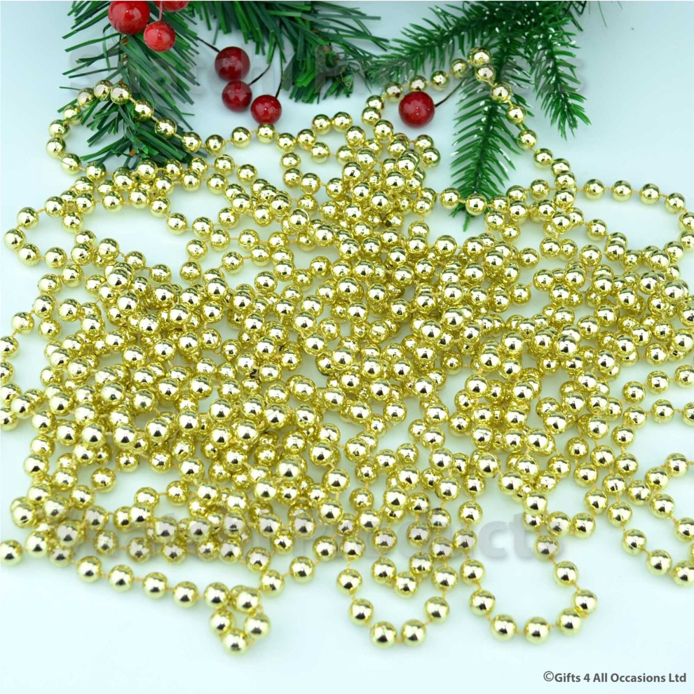 (Gold) 24ft Hanging Bead Garland Christmas Tree Decorations Xmas Party Tinsel String