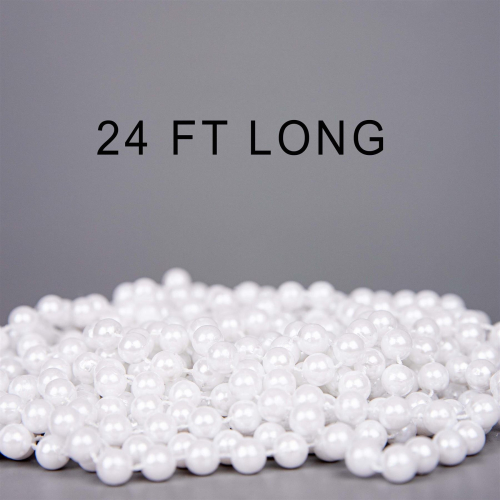 (White) 24ft Hanging Bead Garland Christmas Tree Decorations Xmas Party Tinsel String 1