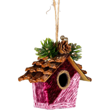 (Bird House Hot Pink 10x11cm, 1) Christmas Hanging Decoration Hotpink Velvet Foam Pendant Xmas Gift Tree Ornament