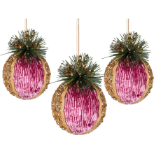 (Bauble Pink 11.5cm, 3) Christmas Hanging Decoration Hotpink Velvet Foam Pendant Xmas Gift Tree Ornament