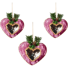 (Heart Hot Pink 16.5cm, 3) Christmas Hanging Decoration Hotpink Velvet Foam Pendant Xmas Gift Tree Ornament