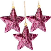 (Star Pink 10.5cm, 3) Christmas Hanging Decoration Hotpink Velvet Foam Pendant Xmas Gift Tree Ornament