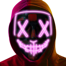 (Pink) LED Purge Mask 3 Light Modes Scary Spooky Halloween Fancy Costume Party Prop UK