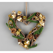 (30cm Heart w/Gold Stars) LED Christmas Hanging Decorations Tabletop Wooden Twig Ornaments Xmas Home Décor