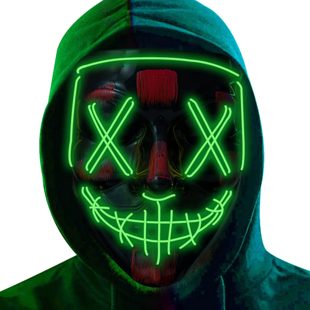 Shatchi (Neon ) Led Purge Mask 3 Light Modes Scary Spooky Halloween Fancy Costume Party Prop Uk Green