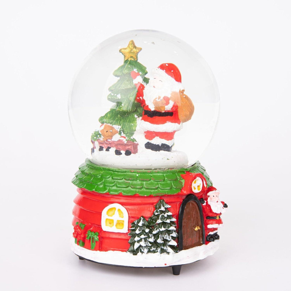Shatchi (Santa House Base) Christmas Snow Globe Musical Santa Snowman Scene 15Cm Tabletop Xmas Window Décor