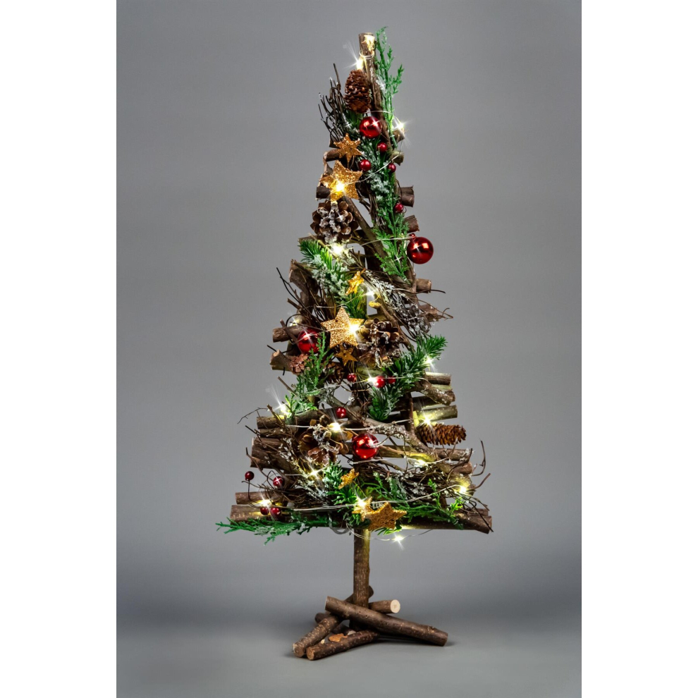 Shatchi (50Cm Tree W/ Stars) Led Christmas Hanging Decorations Tabletop Wooden Twig Ornaments Xmas Home Décor Bronze