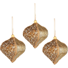 (Bauble Gold 10.5cm, 3) Christmas Hanging Decorations Gold Velvet Foam Pendants Xmas Gift Tree Ornaments