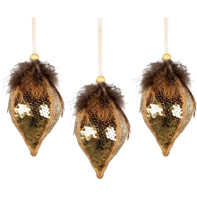 (Teardrop Gold 14cm, 3) Christmas Hanging Decorations Gold Velvet Foam Pendants Xmas Gift Tree Ornaments