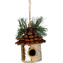(Bird House Gold 10x11cm, 3) Christmas Hanging Decorations Gold Velvet Foam Pendants Xmas Gift Tree Ornaments