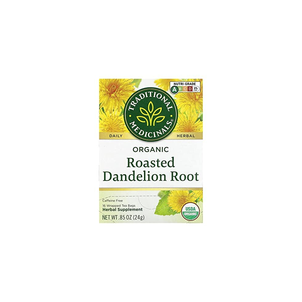 Traditional Medicinals Organic Roasted Dandelion Root Herbal Tea, Supports Healthy Digestion, (Pack of 1) - 16 Tea Bags