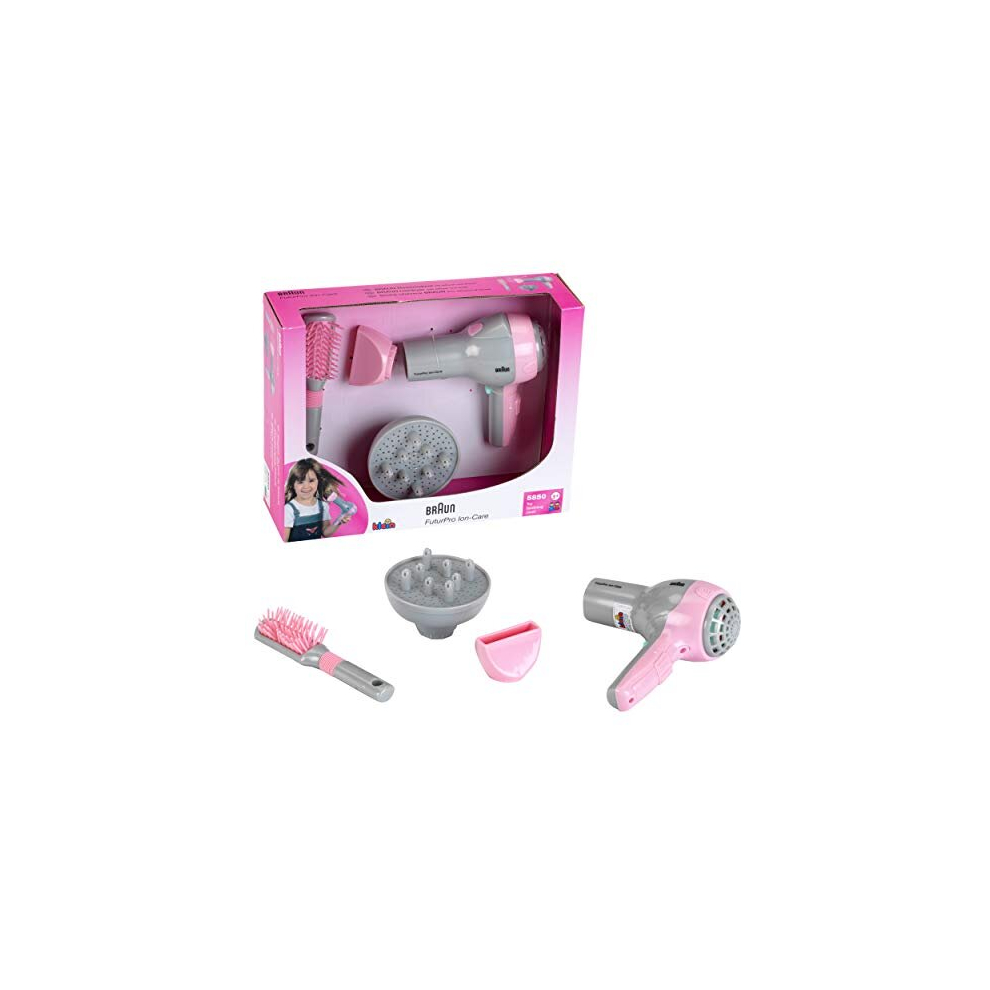 Theo Klein 5850 Braun Hair Dryer I Children's Hair Dryer Incl Brush and Diffuser Attachment I Toys for Children Aged 3 and over