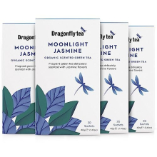 Dragonfly Tea Moonlight Jasmine, Organic Scented Green Tea, 20 Teabags (Pack of 4, 80 Teabags)