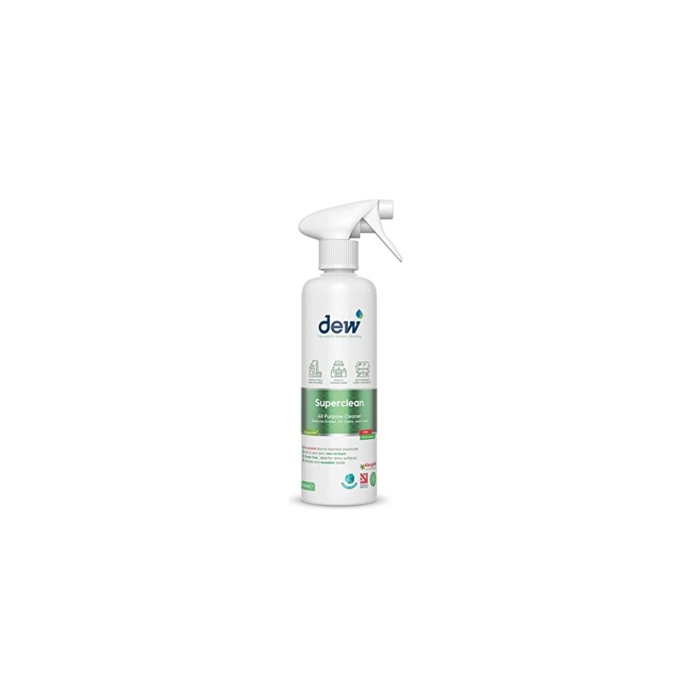 Dew Superclean Fragrance Free 500ml: Refillable Eco Friendly Antibacterial Kitchen Spray | All Purpose Rinse Free Cleaner Ideal For Multi Surfaces