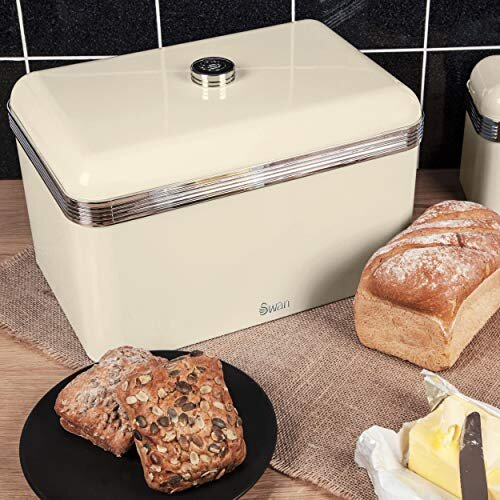 Swan SWKA1010CN Retro Bread Bin, Metal, Cream(Retro), 18 Litre Storage