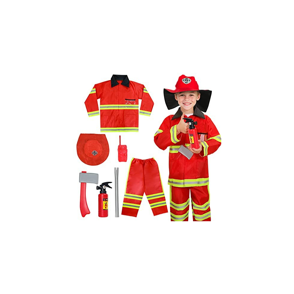 LOYO Kids Role Play Halloween Costumes, Fireman Costume with Firefighter Outfit Toys Accessories for Children