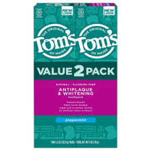 Tom's of Maine Antiplaque and Whitening Fluoride-Free Toothpaste, Peppermint, 5.5-Ounce (Pack of 2)