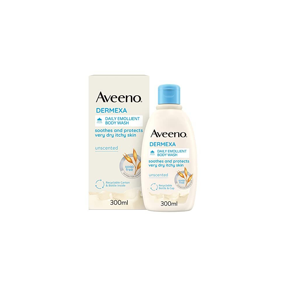 Aveeno Dermexa Daily Emollient Body Wash, Gently cleanses and Soothes, For Very Dry Itchy Also Eczema Prone Skin, 300 ml(Packaging may vary)