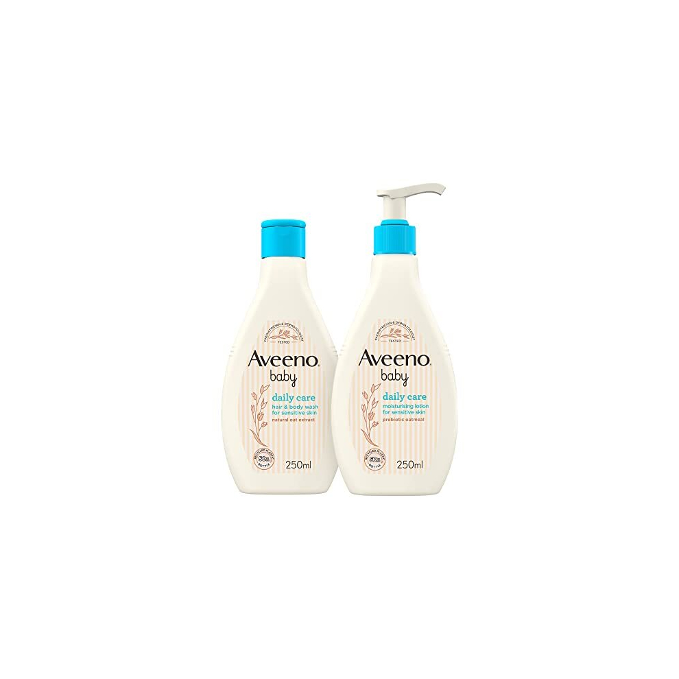 Aveeno Baby, Daily Care Set, Hair and Body Wash Plus Moisturising Lotion, for Sensitive Skin, 250 ml