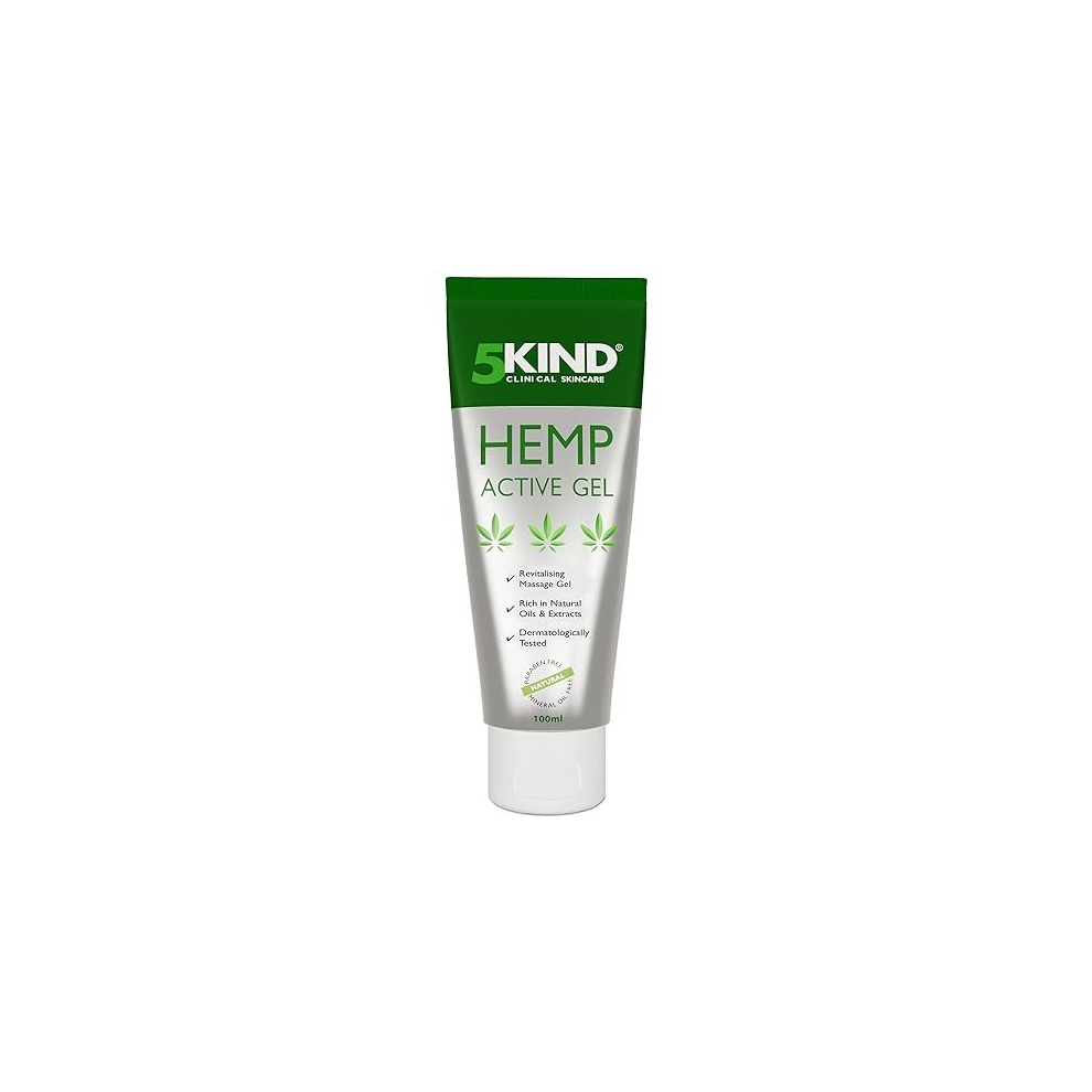 5kind Hemp Active Gel 100ml - High Strength Hemp Oil Formula - Natural Massage Hemp Cream for Back, Sore Muscles, Feet, Knees, Neck & Shoulders - Hemp