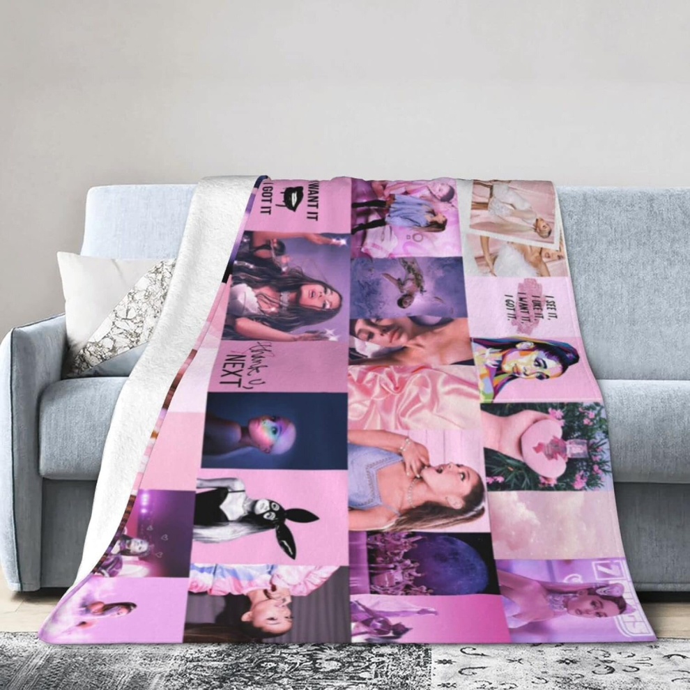 (150CM X 200CM) Fleece Blanket for Sofa Camping, Super Soft Lightweight Cozy Luxury Flannel Bed Blanket, Ariana Cat Girl Grande Fluffy Plush Couch Bla