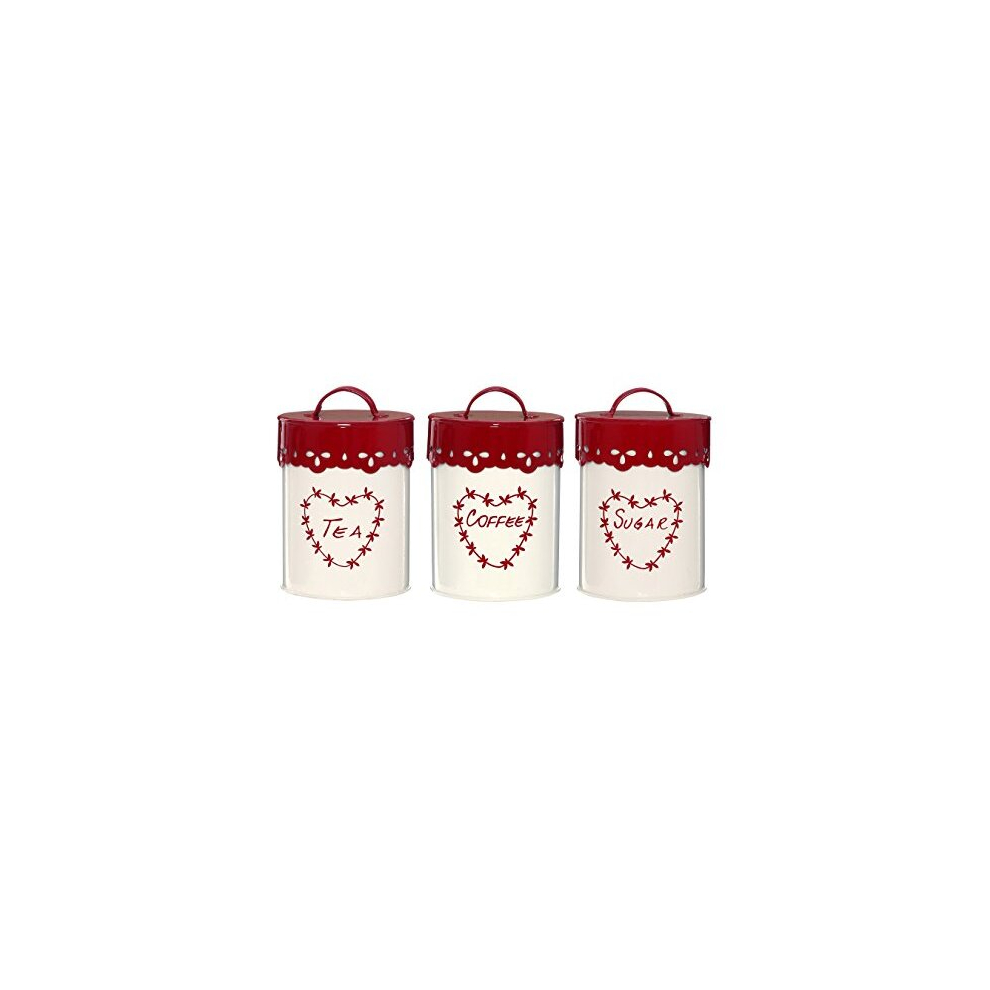 Premier Housewares 507620 Anglaise Tea/Coffee and Sugar Canisters - Set of 3, Cream/Red H14 x W11 x D11cm