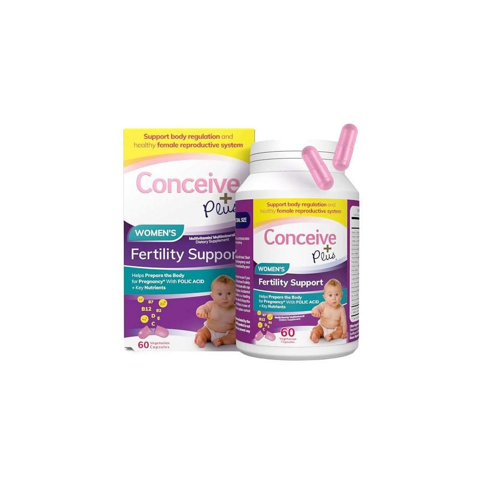 Conceive Plus Women's Fertility Support, 60 Caps, 30 Day Supply: Calcium and Vitamin D Tablets, Energy Tablets, Folic Acid, Inositol for Normal