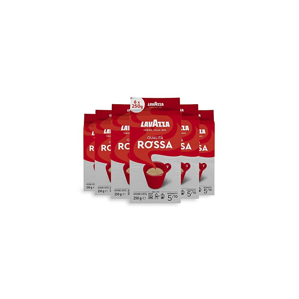 Lavazza, Qualit? Rossa, Ground Coffee, 6 x 250 g, Ideal for Moka Pots, with Aromatic Notes of Chocolate and Dried Fruits, Arabica and Robusta,