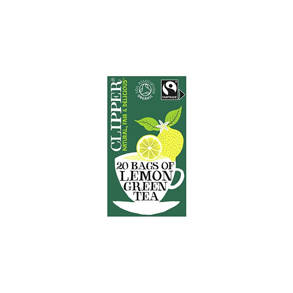 Clipper Organic Lemon Green Tea Bags | 120 Teabags (6x Boxes of 20) | Bulk Buy for Office, Home & Catering | Pure, Fair Trade Green Tea with Lemon |