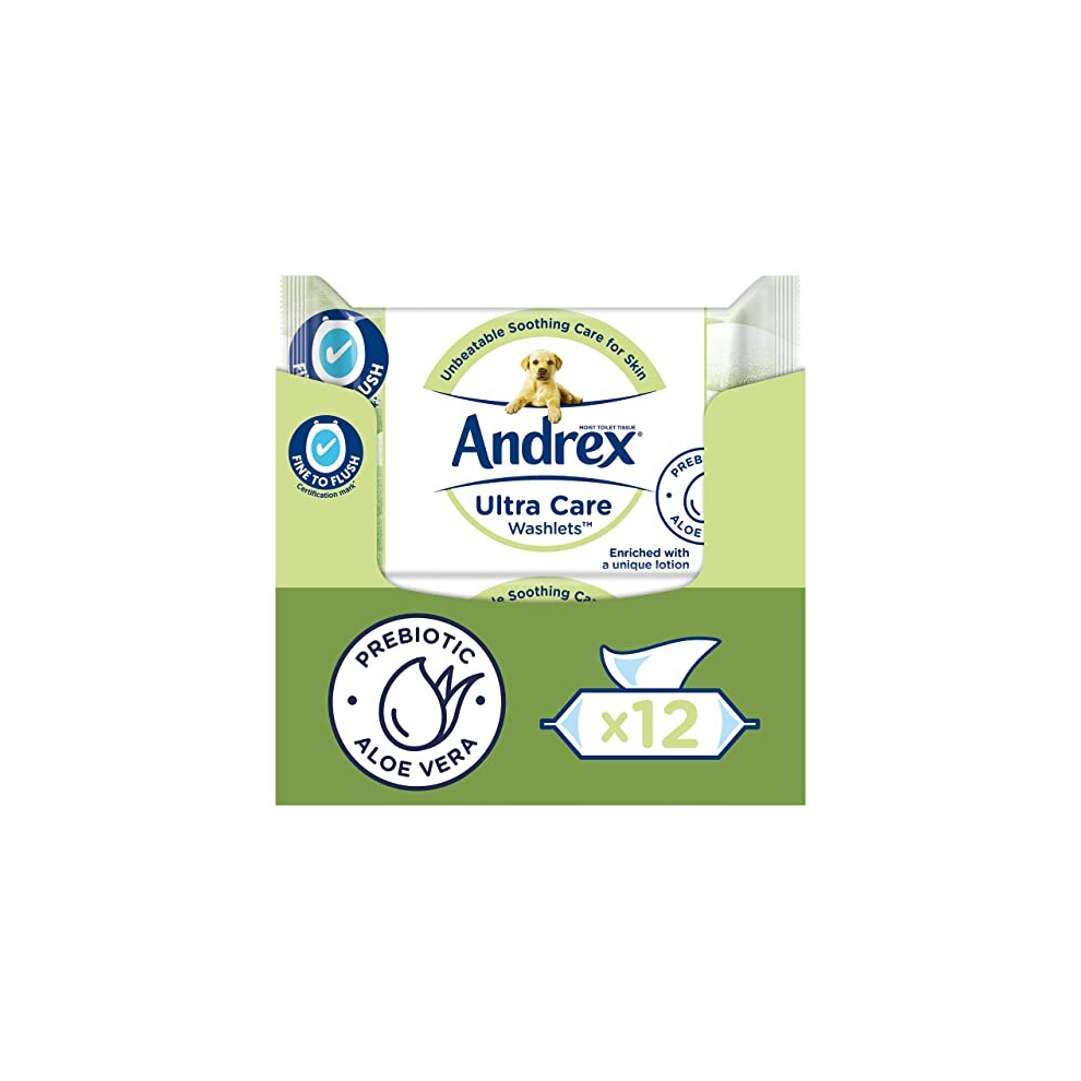 Andrex Ultra Care Washlets - Flushable Toilet Wipes - Soothing Care for Skin - Contains Aloe Vera and Prebiotic Lotion- Biodegradable and