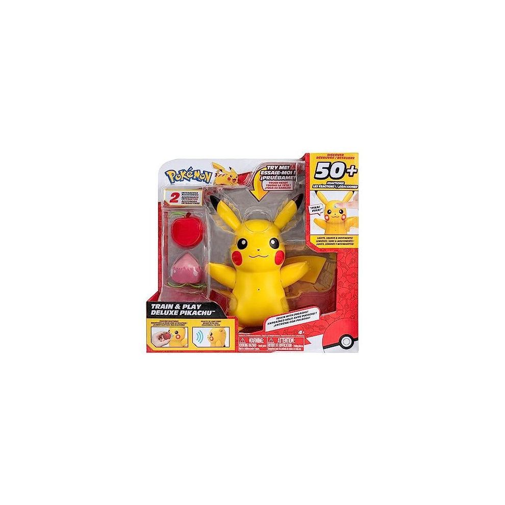 Pok?mon Train and Play Deluxe Pikachu - 4.5-Inch Pikachu Figure with Lights, Sounds, and Moving Limbs plus Interactive Accessories