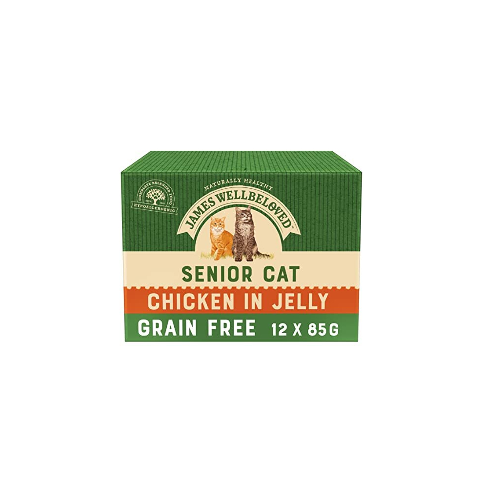 James Wellbeloved Senior Grain Free Chicken in Jelly 12 Pouches, Hypoallergenic Wet Cat Food, Pack of 1 (12 x 85 g)