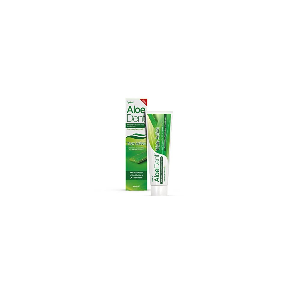 Aloe Dent Triple Action Aloe Vera Toothpaste Fluoride Free , Natural Action, Vegetarian , Cruelty Free , SLS Free, CoQ10, Healthy Gums , 100 ml