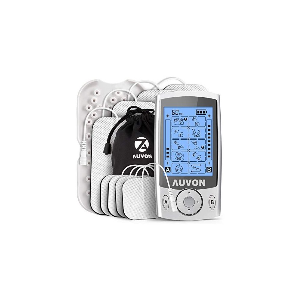 AUVON Dual Channel TENS Machine for Pain Relief, TENS Unit Muscle Stimulator with 20 Modes, 2" and 2"x4" TENS Pads Replacement