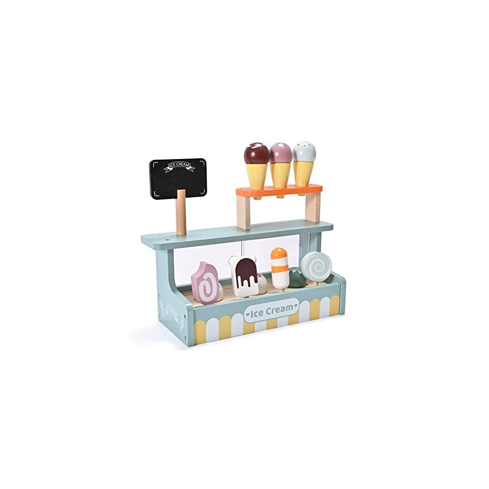 Ice Cream Shop Pretend Play Toy Set, Donmills Wooden Ice Cream Set, Ice Cream Toy Shop for Girls and Boys, Kitchen Playset Role Play Wooden Food