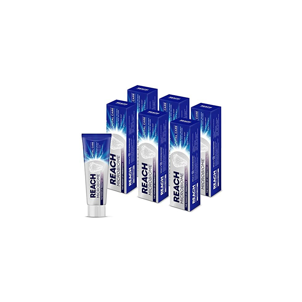 REACH Microbiome Toothpaste Total Care 120g x 6, Strong Mint Flavor, Whitening Fresh Breath Anti-Plaque, Probiotic Ingredients, Clean Healthy Teeth