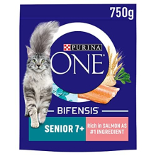 Purina ONE 7+ Dry Cat Food Rich in Salmon 750g (Pack of 4), Packaging May Vary
