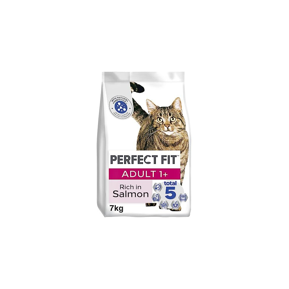 Perfect Fit Adult 1+ Complete Dry Cat Food for Adult Cats Aged 1+ Years, Rich in Salmon, 1 Bag (7 kg)