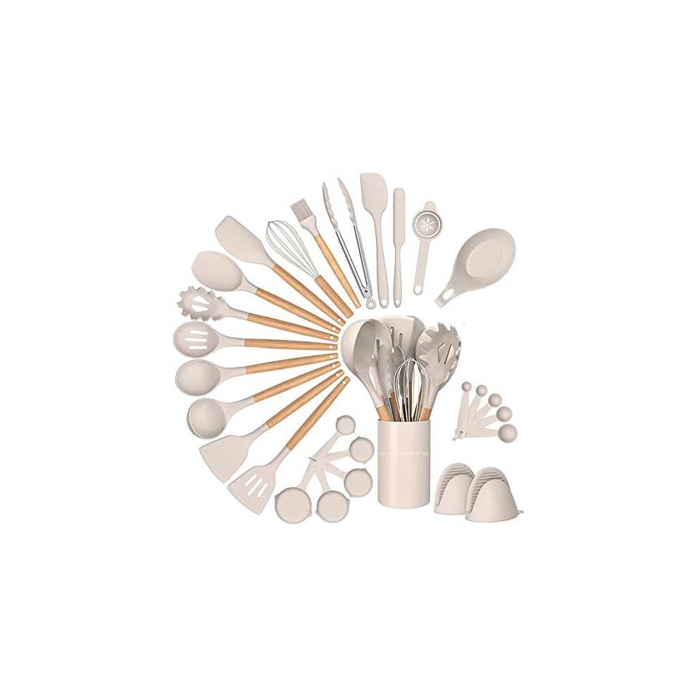 Silicone Kitchen Utensils Set, 28pcs Silicone Kitchen Cooking Utensils Set, Kitchen Tools Spatula Set with Holder for Nonstick Heat Resistant