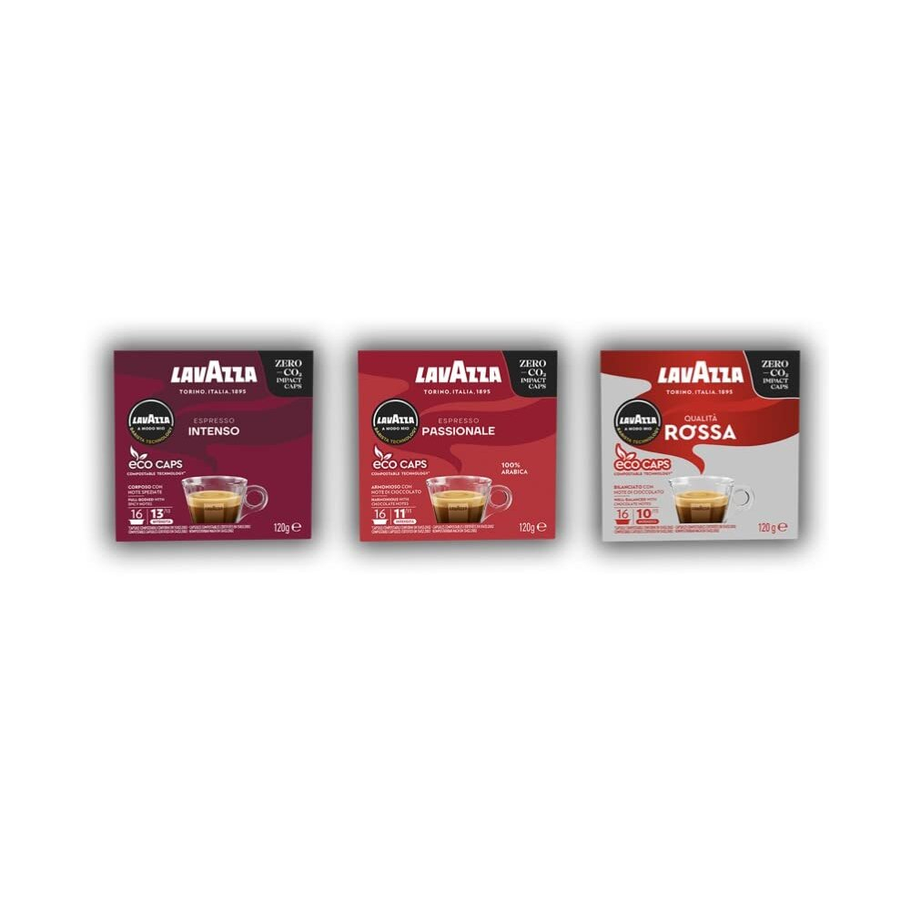 Lavazza, Strong Trio, A Modo Mio, Coffee Capsules, Compostable, 3 packs of 16 Coffee Pods (48 Coffee Capsules)