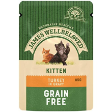 James Wellbeloved Kitten Grain Free Turkey in Gravy 12 Pouches, Hypoallergenic Wet Cat Food, Pack of 1 (12 x 85 g)