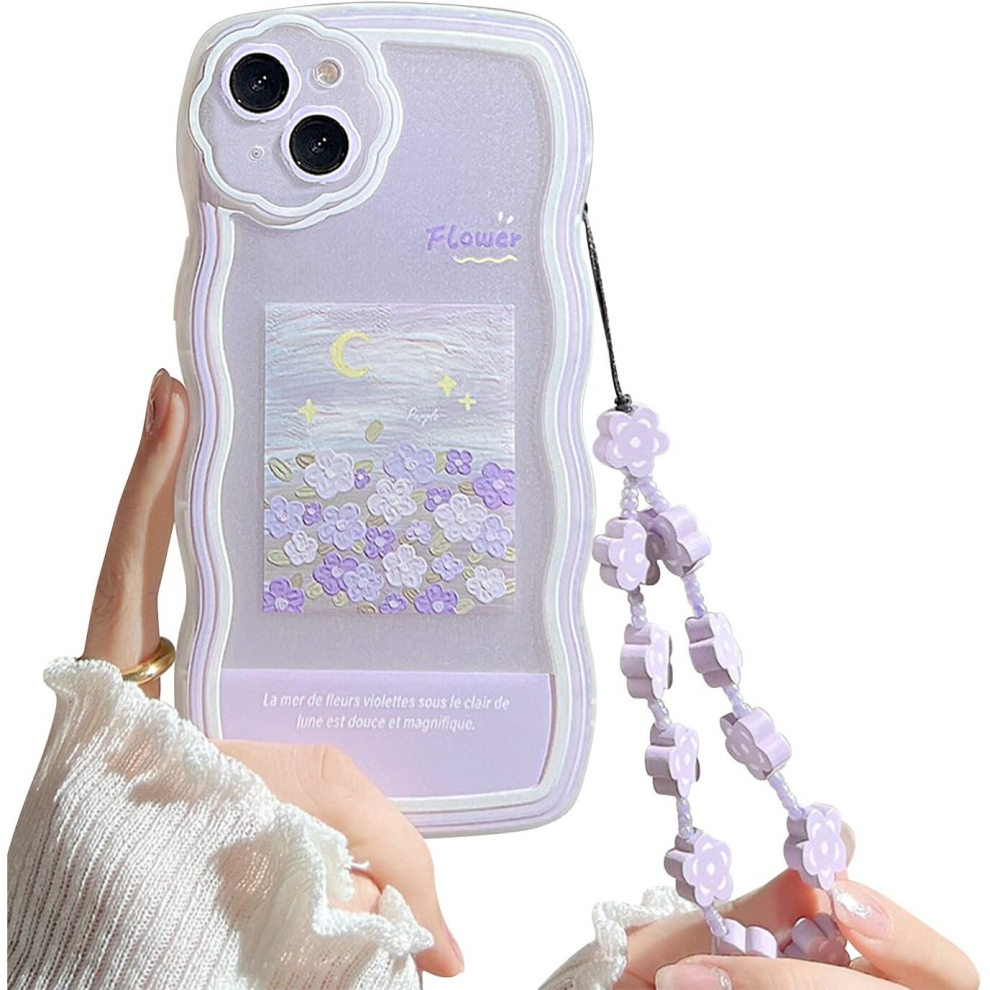 Compatible With Iphone 13 Cute Floral Design Aesthetic Women Teen Girls Floral Lens Case Iphone 13 + Chain Flower Purple 7770197790611