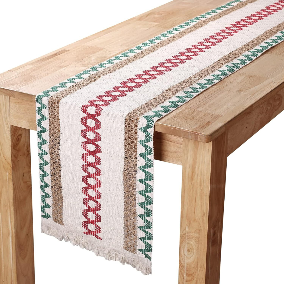 Cotton Linen Table Runner Jute Canvas Table Runner with Tassels to Decorate Dining Room Table Home Party Wedding Christmas, 30 x 140 cm-image-OPC-PCPPRBQ-NEW