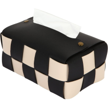 Tissue Box Cover,Rectangular Tissue Box Holder,Modern PU Leather,Living Room Fashion Chess Board,Decorative Shelf,Bathroom Countertop,Desk(Black)