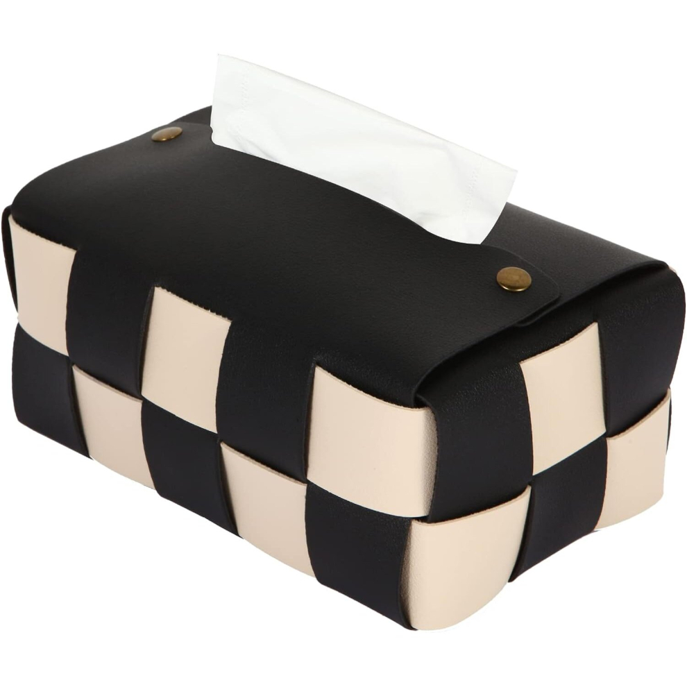 Tissue Box Cover,Rectangular Tissue Box Holder,Modern PU Leather,Living Room Fashion Chess Board,Decorative Shelf,Bathroom Countertop,Desk(Black)