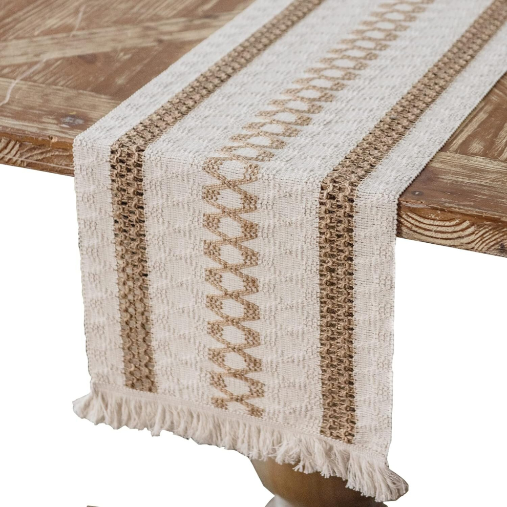 Cotton Linen Table Runner Jute Canvas Table Runner with Tassels to Decorate Dining Room Table Home Party Bohemian Wedding Christmas, 30 x 275 cm-image-OPC-PCPPRDN-NEW