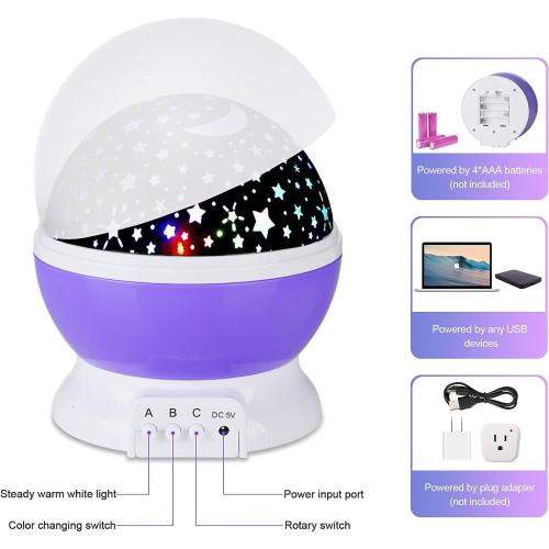 Night Light for Kids, Moon Star Projector USB Cable, 360 Degree