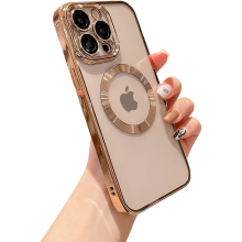 iPhone 13Pro Max Magnetic Clear with Camera Lens Case Full Protection MagSafe Electroplated Silicone Dust Screen Shockproof Case 6.7" - Gold