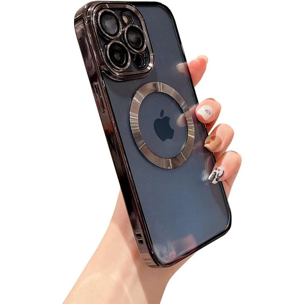 Iphone13pro Max Magnetic Clear With Camera Lens Case Full Protection Magsafe Electroplated Silicone Dust Screen Shockproof Case 6.7" - Black 7770197790468