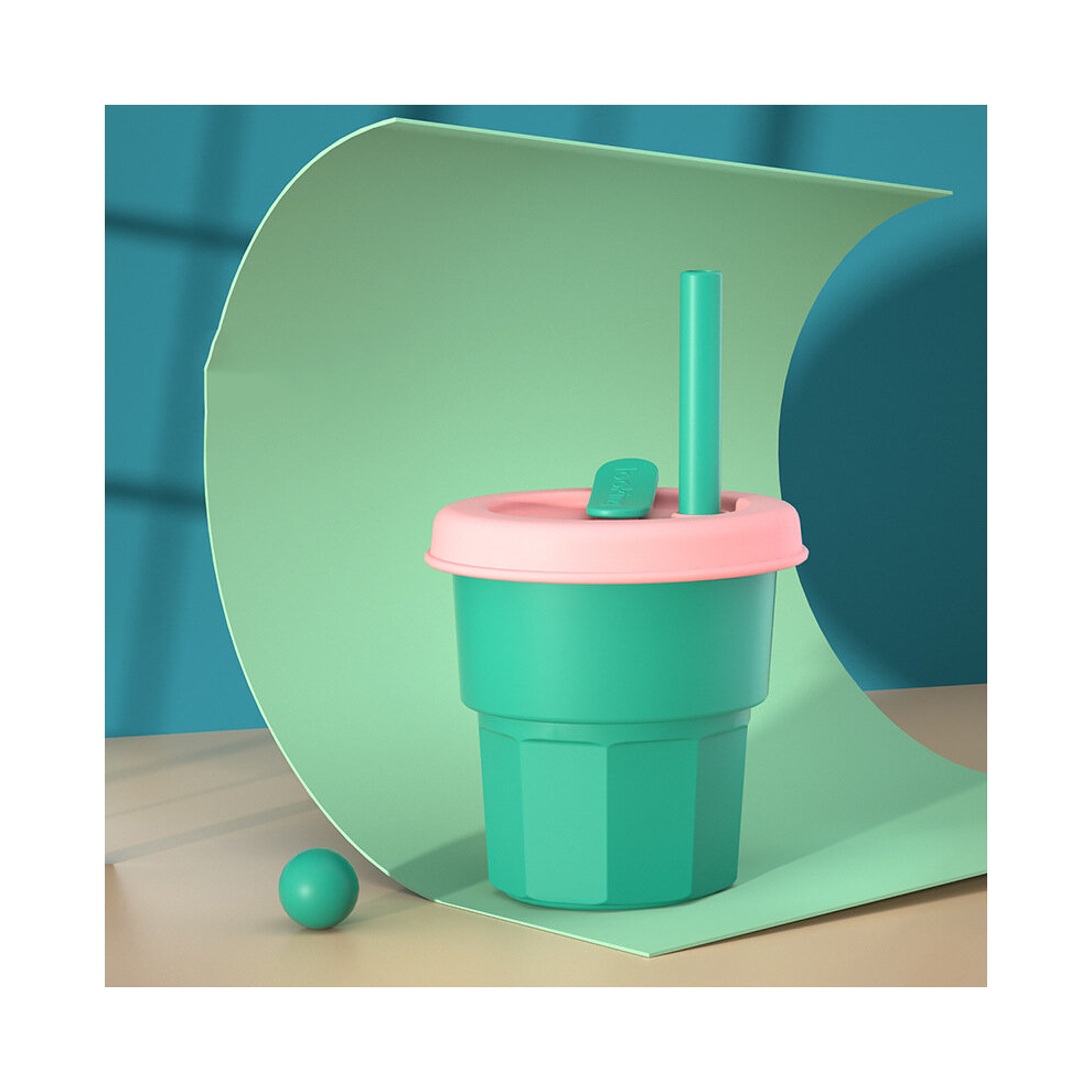 Kids And Toddler Cups - Spill Proof Smoothie Snack Cups With Leak Proof Regular Lids & Silicone Straws- Green Tianfu